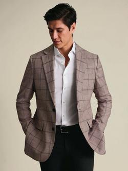 Charles Tyrwhitt Lightweight Windowpane Check Suit Jacket, Burgundy Red - view 2, Burgundy Red