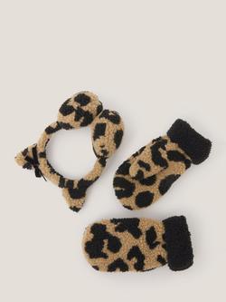 Monsoon Kids' Leopard Earmuff and Mitten Set, Multi - view 2, Multi