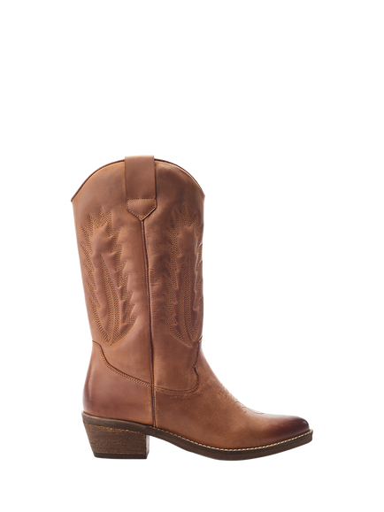 Moda in Pelle Oka Leather Cowboy Calf Boots, Tan, Tan
