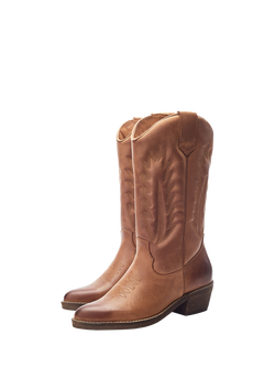 Moda in Pelle Oka Leather Cowboy Calf Boots - view 2, Tan