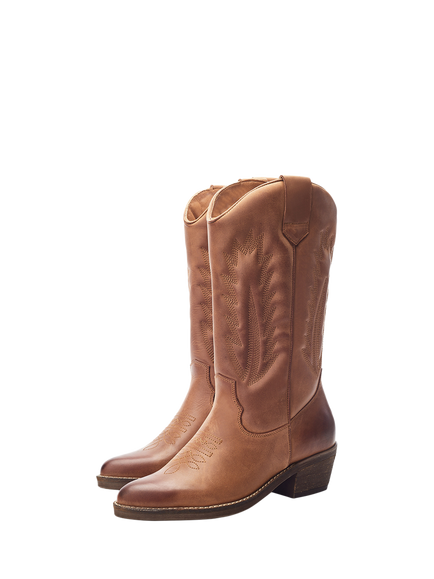 Moda in Pelle Oka Leather Cowboy Calf Boots, Tan - view 2, Tan