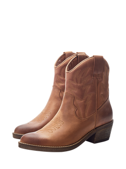 Moda in Pelle Okuri Leather Cowboy Ankle Boots - view 2, Tan