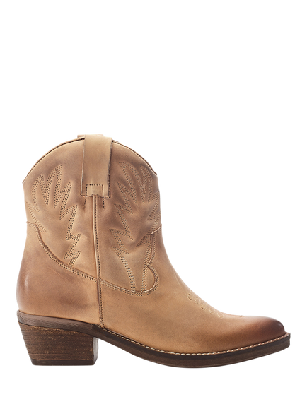 Moda in Pelle Okuri Leather Cowboy Ankle Boots, Stone
