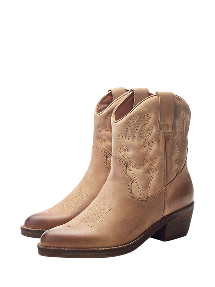 Moda in Pelle Okuri Leather Cowboy Ankle Boots - view 2, Stone