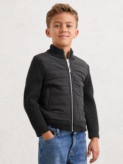 Reiss Kids' Southend Zip-Up Jumper, Charcoal Melange, Charcoal Melange
