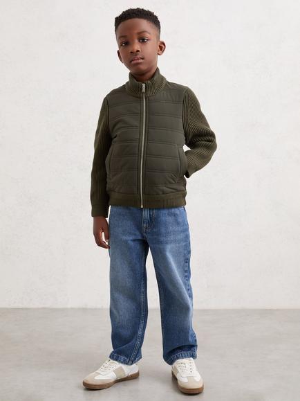Reiss Kids' Southend Zip-Up Jumper, Dark Green, Dark Green