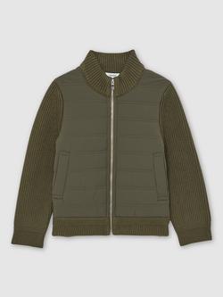 Reiss Kids' Southend Zip-Up Jumper, Dark Green - view 2, Dark Green