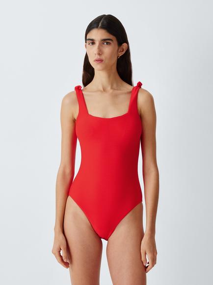John Lewis Seychelles Rib Texture Square Neck Swimsuit, Red