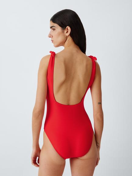 John Lewis Seychelles Rib Texture Square Neck Swimsuit - view 2, Red
