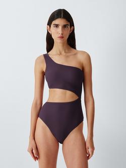 John Lewis Yucatan One Shoulder Textured Swimsuit, Plum, Plum