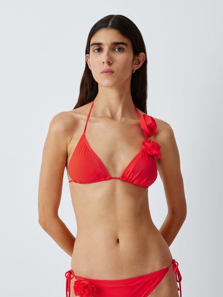 John Lewis Las Flores Triangle Bikini Top, Red, Red