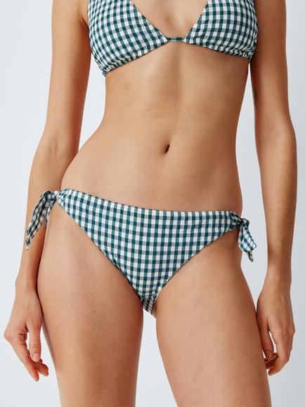 John Lewis Textured Gingham Bunny Tie Bikini Bottoms, Teal, Teal
