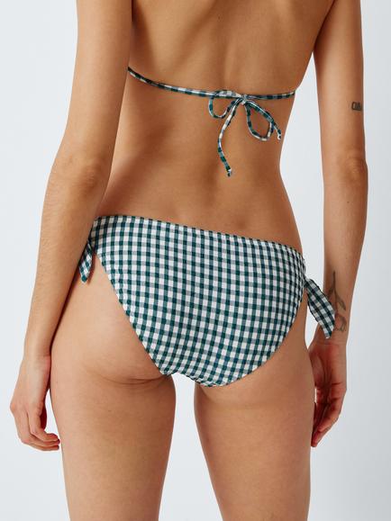 John Lewis Textured Gingham Bunny Tie Bikini Bottoms, Teal - view 2, Teal