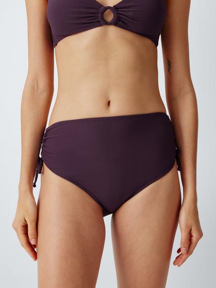 John Lewis Yucatan Textured High Waist Adjustable Ties Bikini Bottoms, Plum, Plum