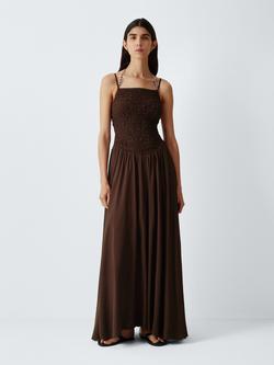 John Lewis Dropped Waist Midi Dress, Chocolate, Chocolate
