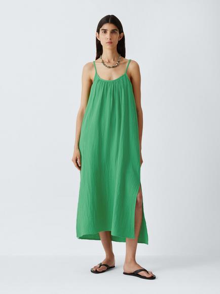 John Lewis Cheesecloth Cami Midi Beach Dress, Green
