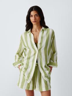 John Lewis Cotton Stripe Beach Shirt, Green