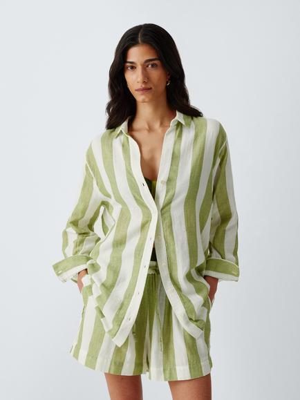 John Lewis Cotton Stripe Beach Shirt, Green