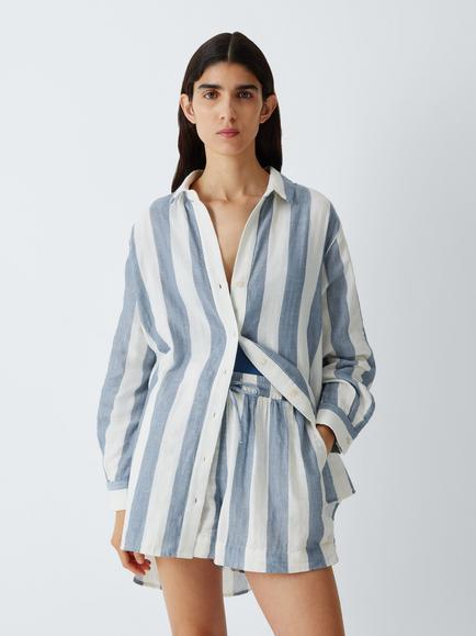 John Lewis Cotton Stripe Beach Shirt, Blue