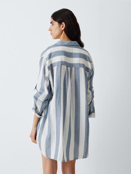 John Lewis Cotton Stripe Beach Shirt - view 2, Blue