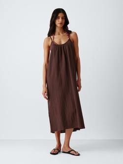 John Lewis Cheesecloth Cami Midi Beach Dress, Chocolate