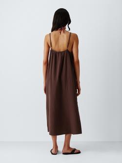 John Lewis Cheesecloth Cami Midi Beach Dress - view 2, Chocolate