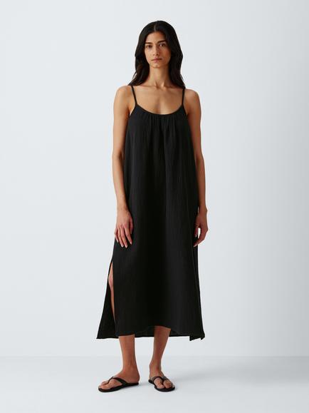 John Lewis Cheesecloth Cami Midi Beach Dress, Black