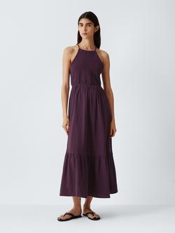 John Lewis Shirred Tiered Maxi Dress, Plum, Plum