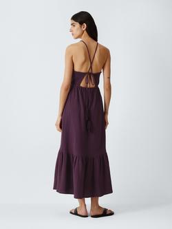 John Lewis Shirred Tiered Maxi Dress, Plum - view 2, Plum