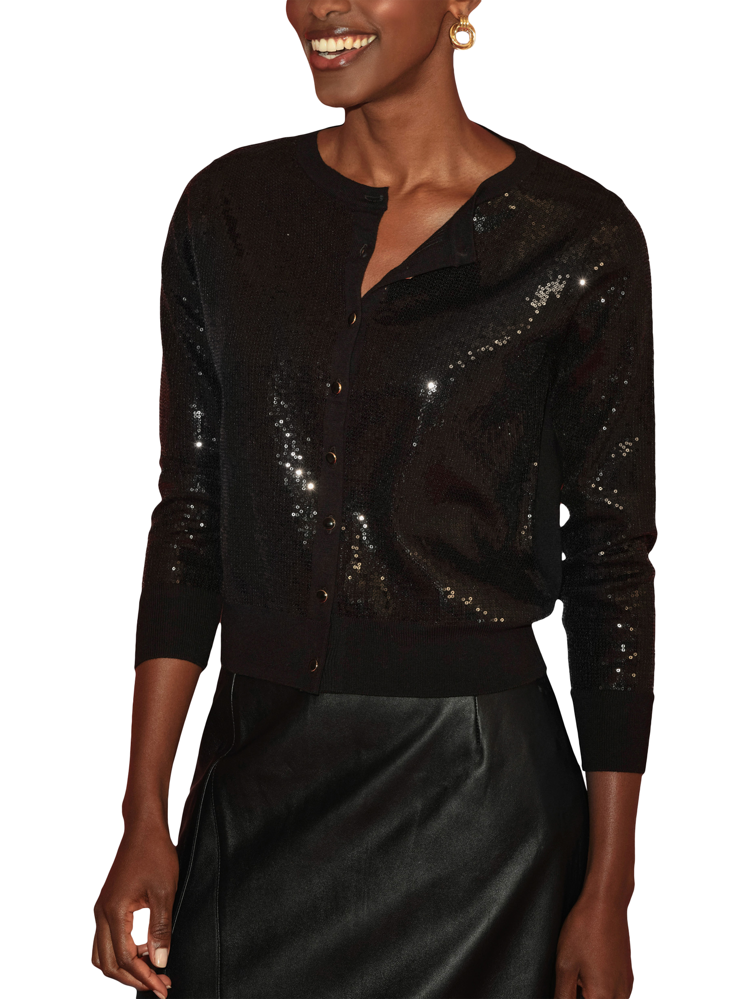 Product image 1 of 3, which shows Pure Collection Sequin Wool Blend Cardigan, Black, 8