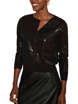 Pure Collection Sequin Wool Blend Cardigan, Black, Black
