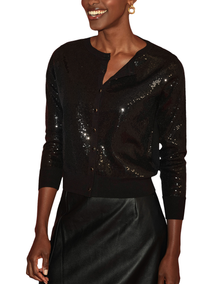 Pure Collection Sequin Wool Blend Cardigan, Black, Black