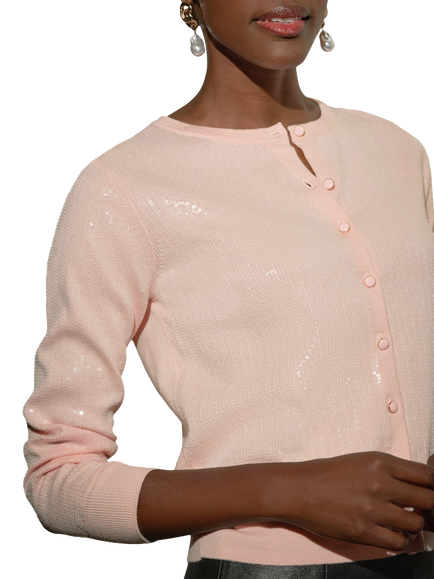 Pure Collection Sequin Wool Blend Cardigan, Pink - view 2, Pink