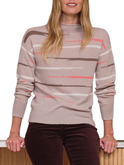Pure Collection Stripe Pure Cashmere Jumper, Vanilla/Pink, Vanilla/Pink
