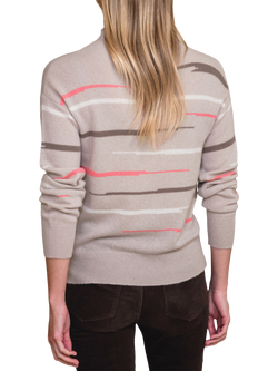 Pure Collection Stripe Pure Cashmere Jumper, Vanilla/Pink - view 2, Vanilla/Pink