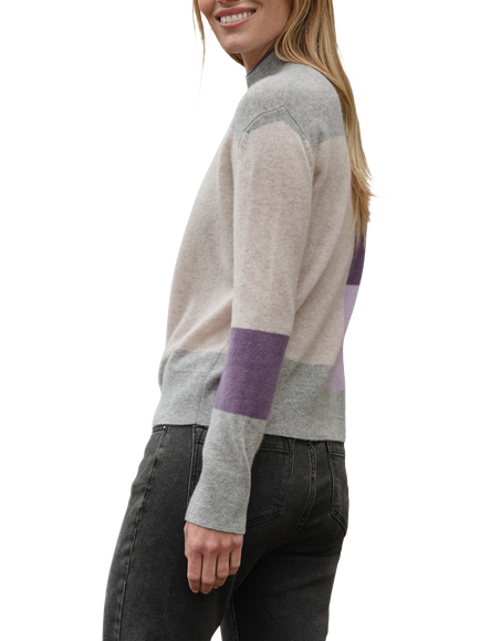 Pure Collection Colour Block Pure Cashmere Jumper, Grape/Multi - view 2, Grape/Multi