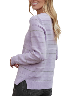 Pure Collection Metallic Stripe Pure Cashmere Jumper, Lavendula - view 2, Lavendula