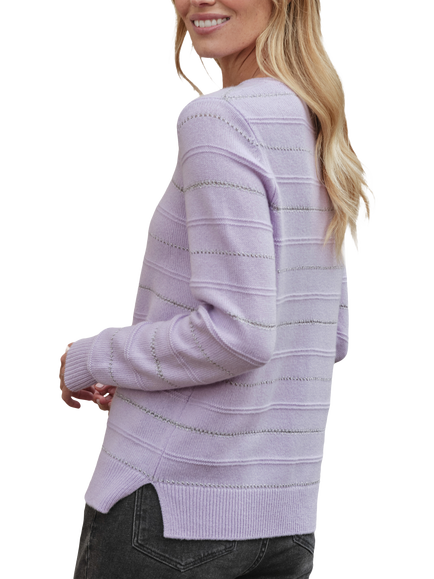 Pure Collection Metallic Stripe Pure Cashmere Jumper, Lavendula - view 2, Lavendula