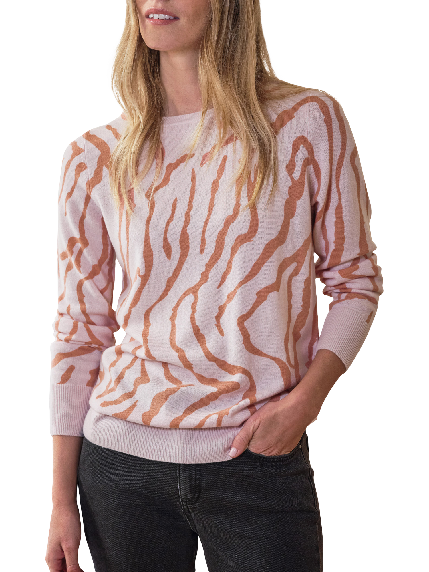 Product image 1 of 3, which shows Pure Collection Zebra Wool Rich Jumper, Pink, 8