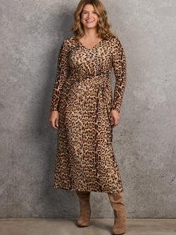 Live Unlimited Curve Animal Print Tie Front Midaxi Dress, Brown - view 2, Brown