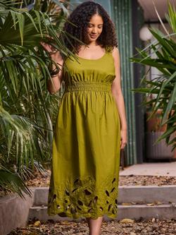Live Unlimited Curve Embroidered Midi Dress, Green - view 2, Green