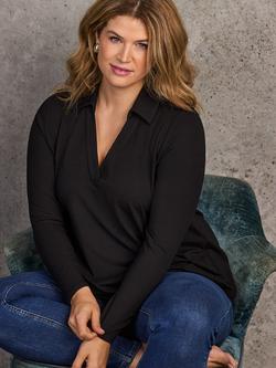 Live Unlimited Curve Polo Collar Jersey Top, Black - view 2, Black