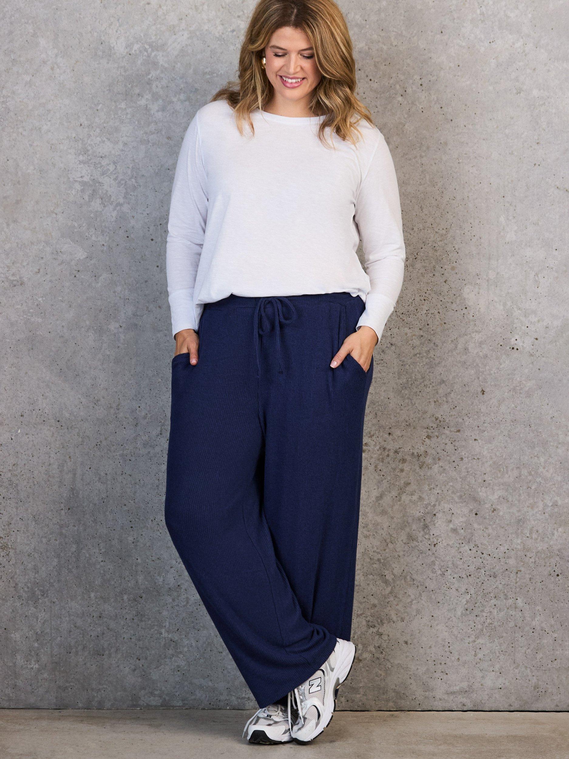 Product image 2 of 4, which shows Live Unlimited Curve Petite Ribbed Joggers, Blue, 12Pt
