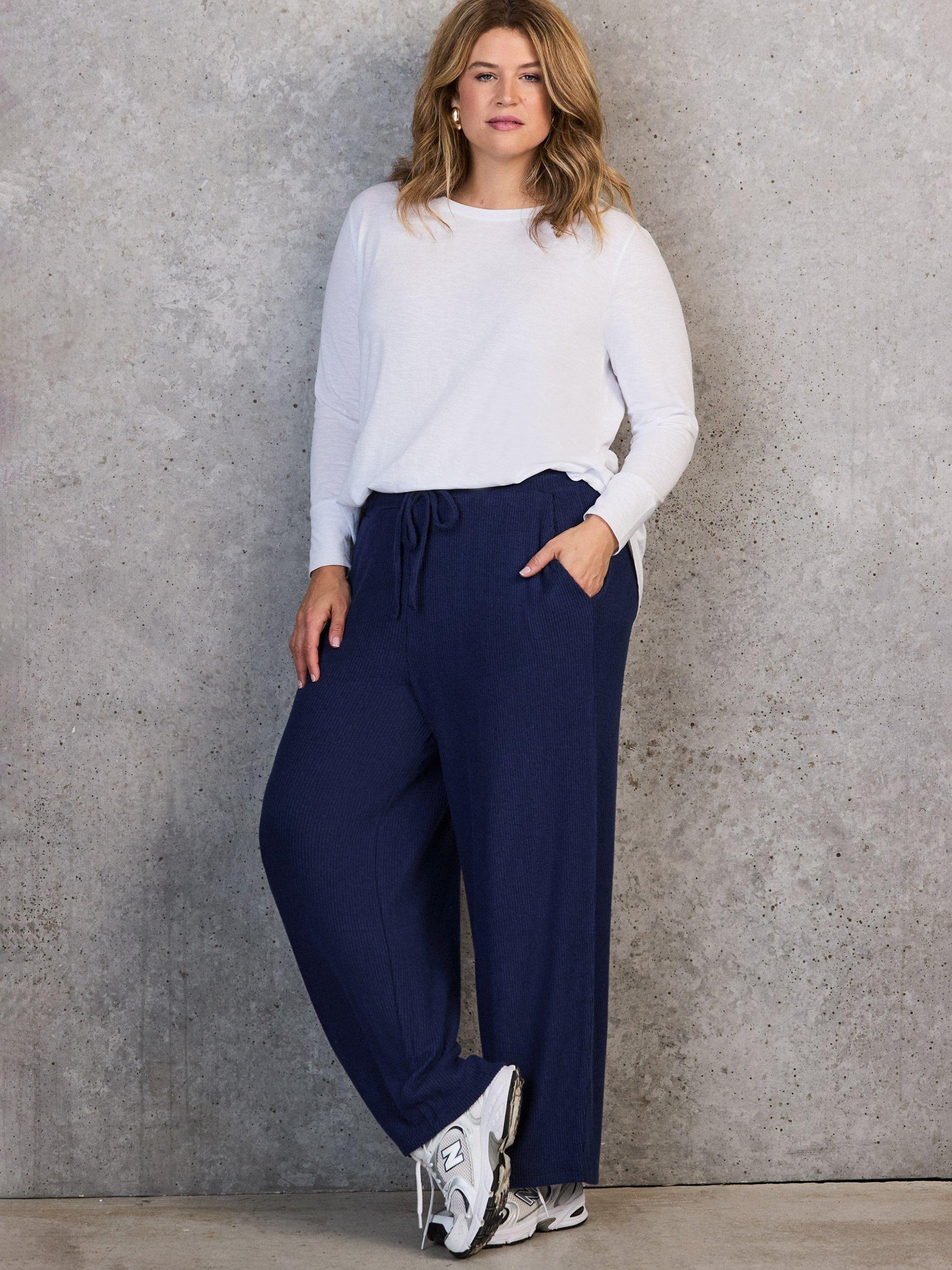 Product image 3 of 4, which shows Live Unlimited Curve Petite Ribbed Joggers, Blue, 12Pt
