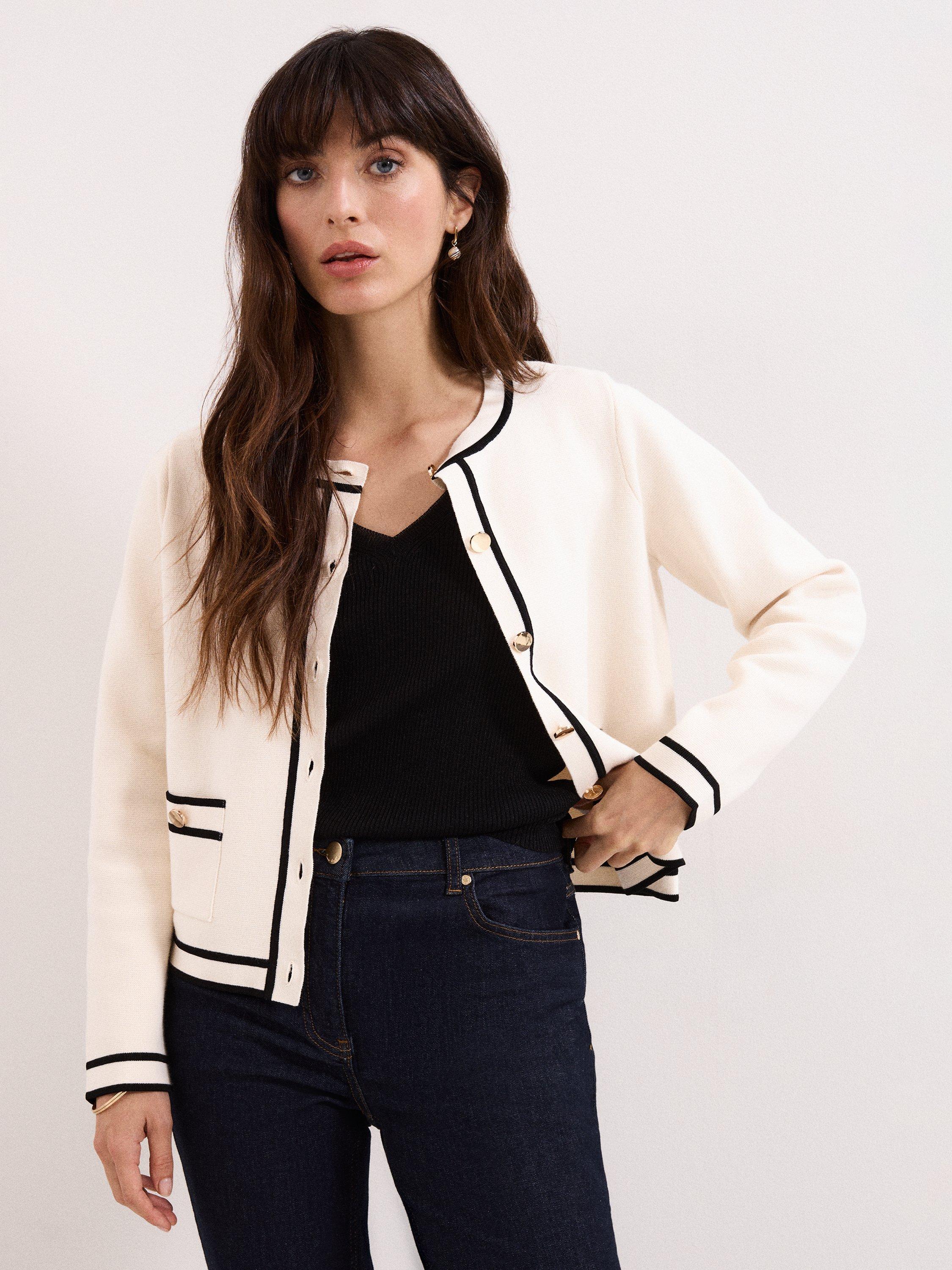 Product image 1 of 6, which shows Phase Eight Lola Tipped Jacket, Ivory, XS