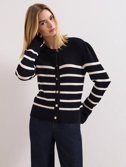 Phase Eight Grace Stripe Cardigan, Navy/Ivory, Navy/Ivory