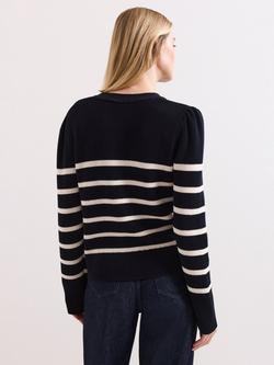 Phase Eight Grace Stripe Cardigan, Navy/Ivory - view 2, Navy/Ivory