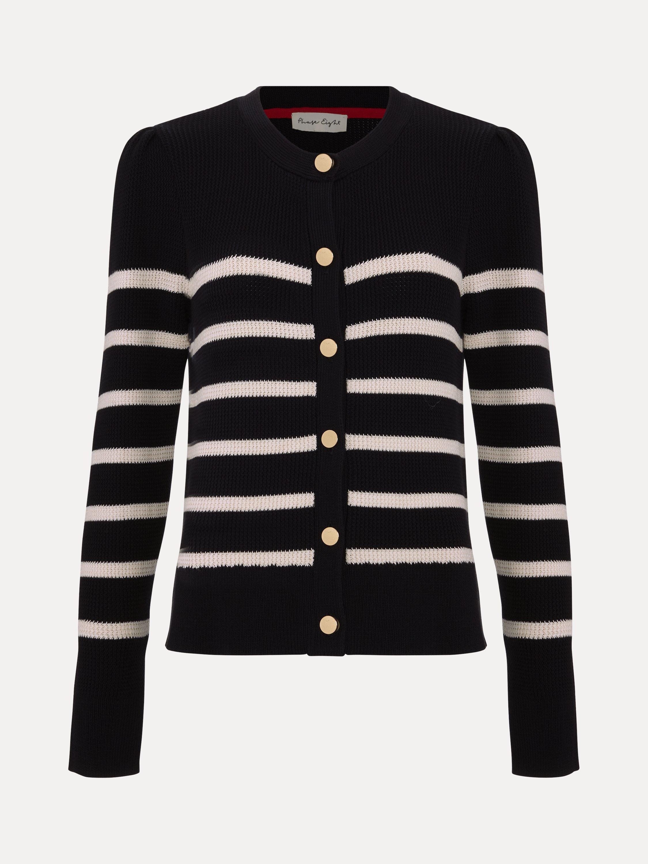 Product image 5 of 10, which shows Phase Eight Grace Stripe Cardigan, Navy/Ivory, XS
