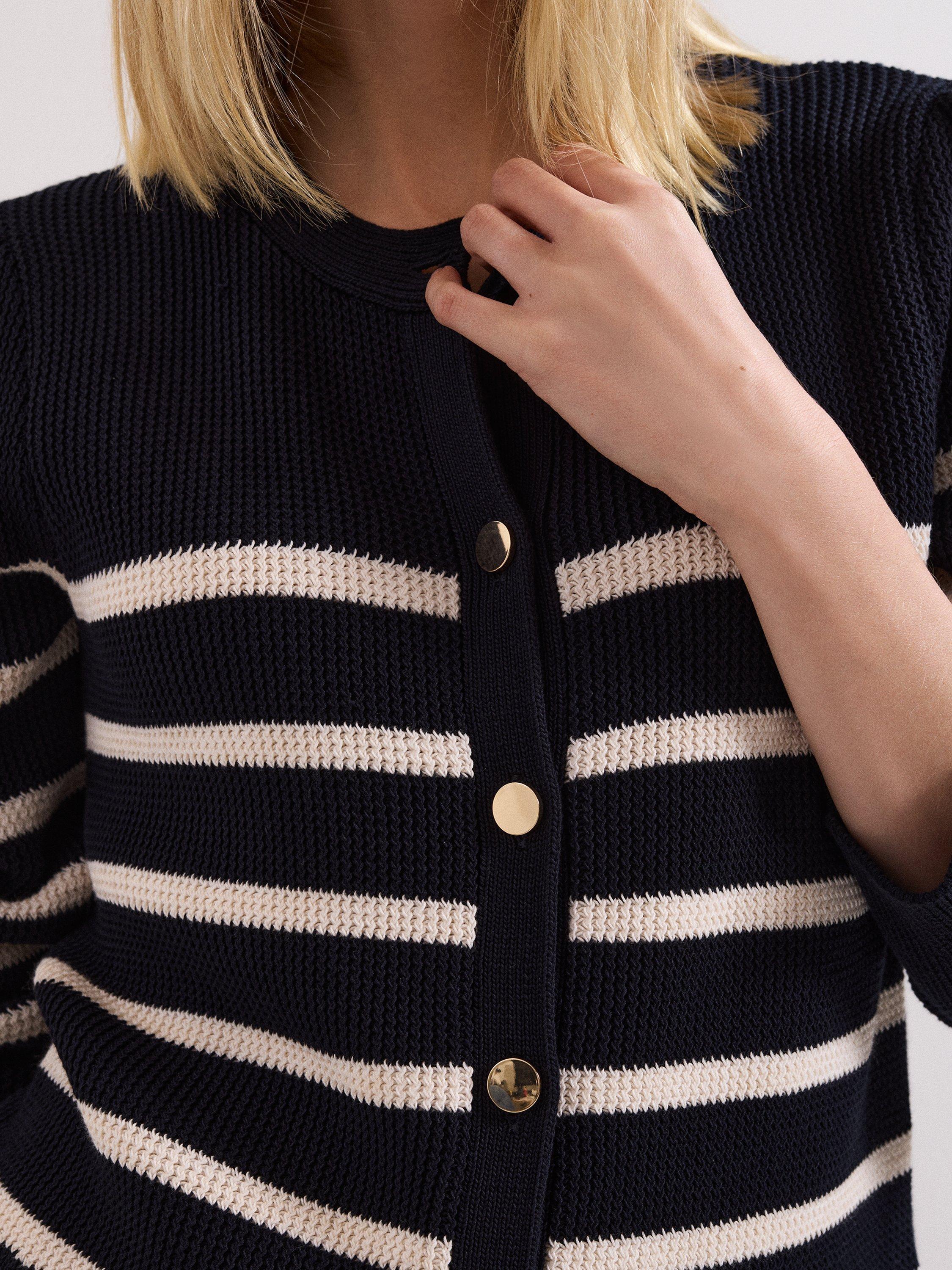 Product image 7 of 10, which shows Phase Eight Grace Stripe Cardigan, Navy/Ivory, XS