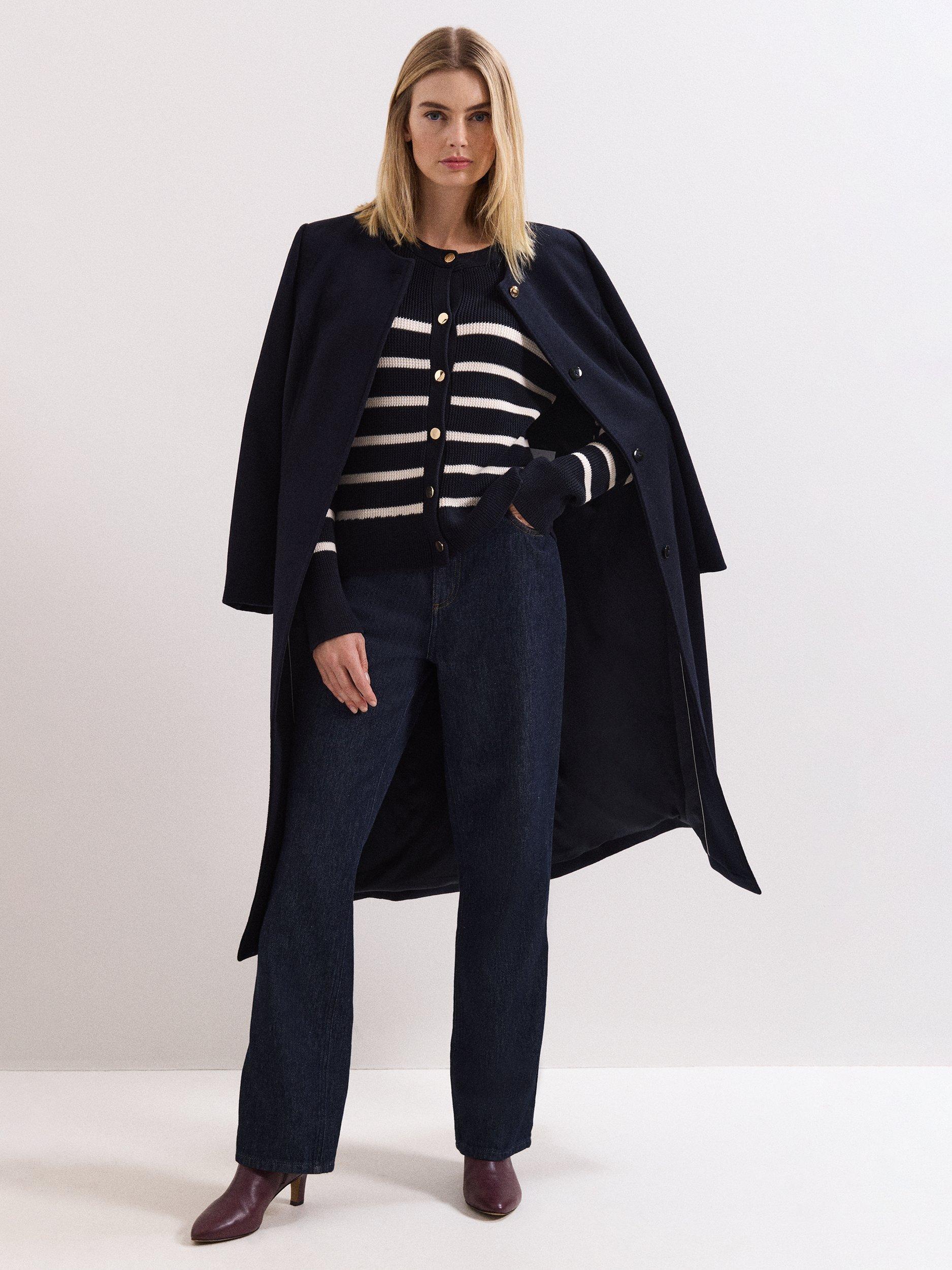 Product image 10 of 10, which shows Phase Eight Grace Stripe Cardigan, Navy/Ivory, XS